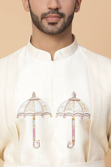 Shop_Kudrat Couture_White Chanderi Embroidered Umbrella Motifs Resham Kurta Set_Online_at_Aza_Fashions
