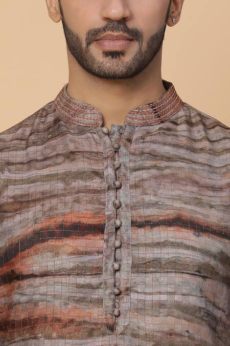 Shop_Kudrat Couture_Brown Cotton Marble Pattern Kurta Set_Online_at_Aza_Fashions