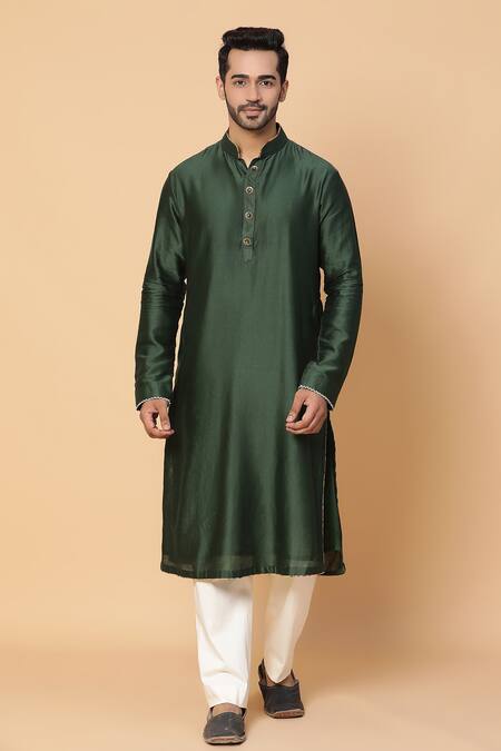 Shop_Kudrat Couture_Yellow Chanderi, And Lycra Floral Motifs Print Bundi & Kurta Set_Online_at_Aza_Fashions