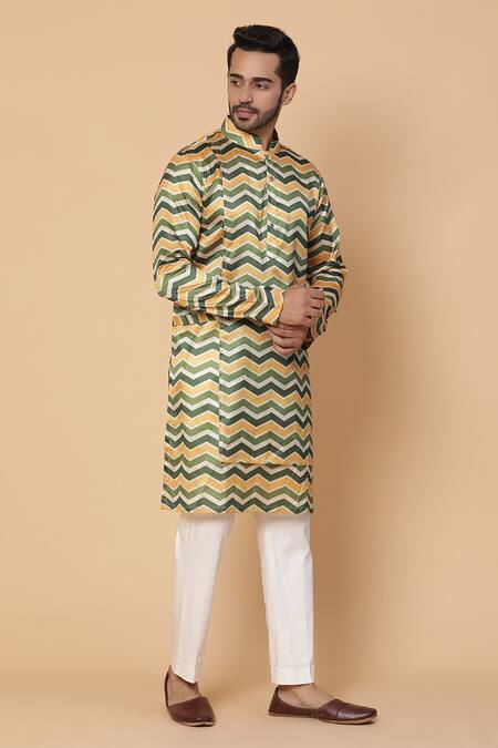 Kudrat Couture_Multi Color Silk Printed Chevron Kurta_Online_at_Aza_Fashions