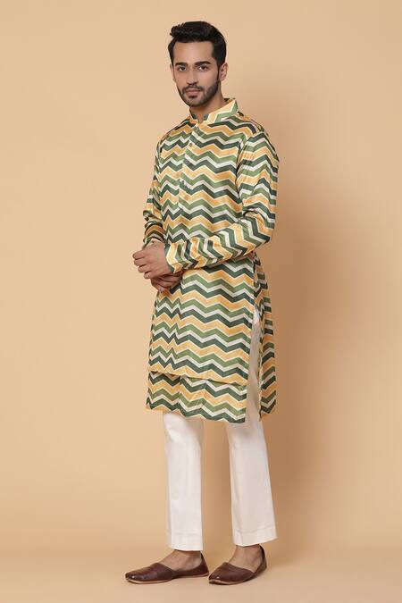 Buy_Kudrat Couture_Multi Color Silk Printed Chevron Kurta_Online_at_Aza_Fashions