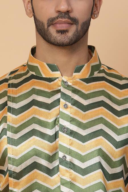 Shop_Kudrat Couture_Multi Color Silk Printed Chevron Kurta_Online_at_Aza_Fashions