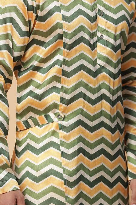 Kudrat Couture_Multi Color Silk Printed Chevron Kurta_at_Aza_Fashions