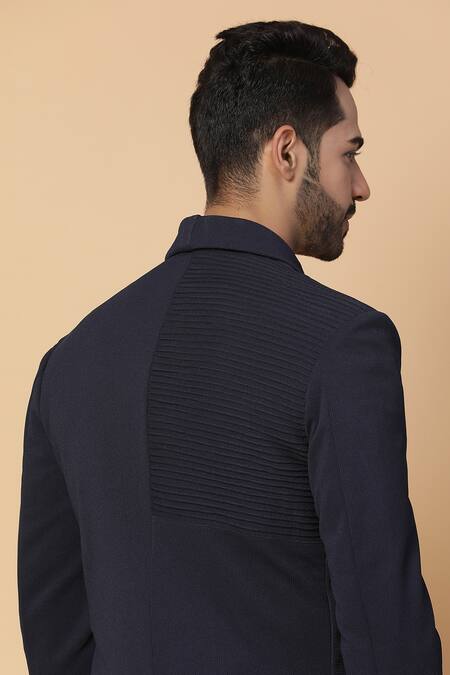 Shop_Kudrat Couture_Blue Textured Viscose Plain Bandhgala And Pant Set_Online_at_Aza_Fashions