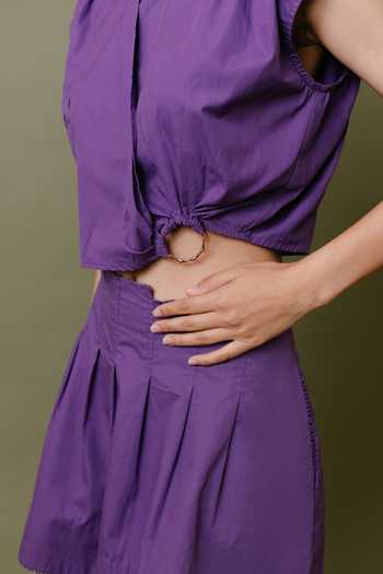 Buy_Kranberra_Purple Cotton Plain Round Martini Pleated Top And Skirt Set _Online_at_Aza_Fashions