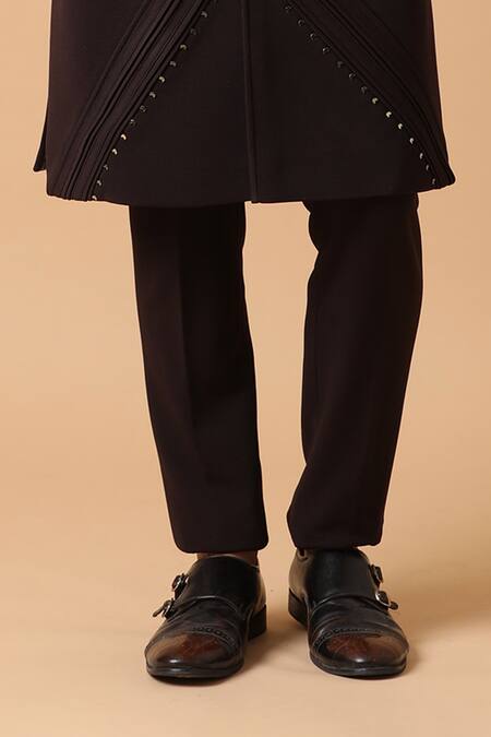 Shop_Kudrat Couture_Brown Corduroy Pintuck Bandhgala Set_Online_at_Aza_Fashions