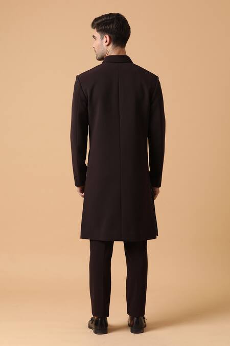 Shop_Kudrat Couture_Brown Corduroy Bandhgala Set_at_Aza_Fashions