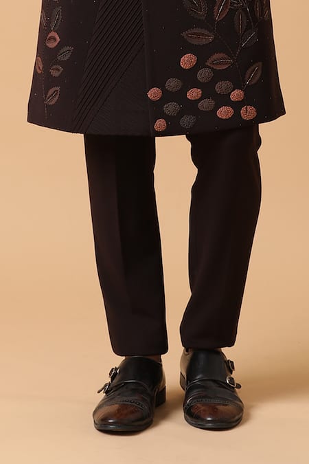 Shop_Kudrat Couture_Brown Corduroy Bandhgala Set_Online_at_Aza_Fashions