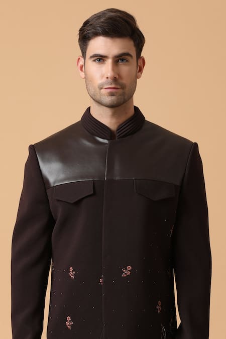 Kudrat Couture_Brown Corduroy Bandhgala Set_at_Aza_Fashions