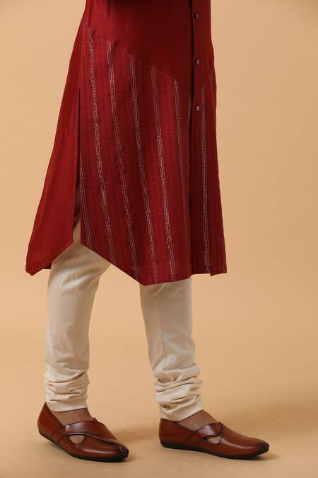 Shop_Kudrat Couture_Red Lurex, Chanderi Silk Panelled Kurta Set_Online_at_Aza_Fashions