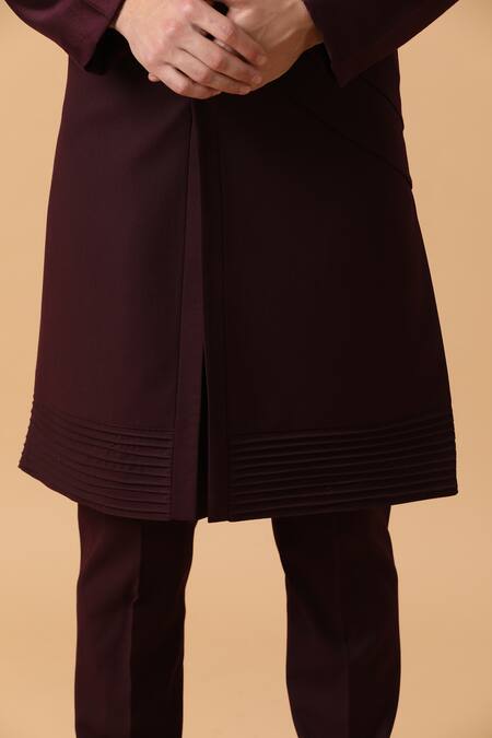 Shop_Kudrat Couture_Maroon Cotton Lycra, Chanderi Silk Panelled Kurta Set_Online_at_Aza_Fashions