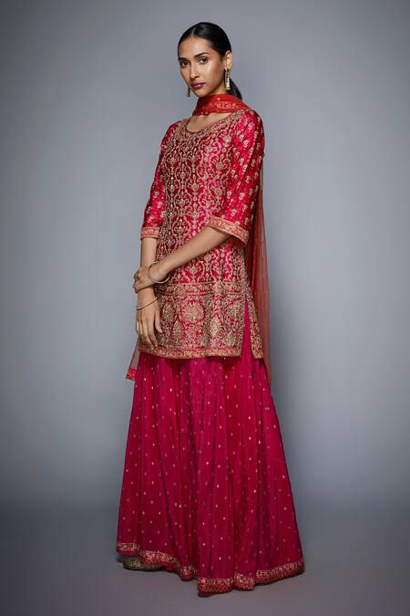 Buy_RI.Ritu Kumar_Pink Silk Round Embroidered Kurta Set _Online_at_Aza_Fashions