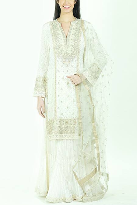 RI.Ritu Kumar Off White Polyester Georgette Round Embroidered Kurta Lehenga Set Online at Aza Fashions RI.Ritu Kumar_Off White Polyester Georgette Round Embroidered Kurta Lehenga Set_Online_at_Aza_Fashions