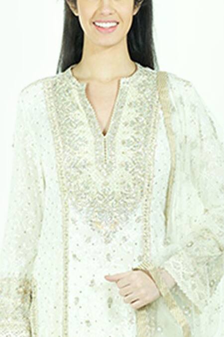 RI.Ritu Kumar Off White Polyester Georgette Round Embroidered Kurta Lehenga Set at Aza Fashions RI.Ritu Kumar_Off White Polyester Georgette Round Embroidered Kurta Lehenga Set_at_Aza_Fashions