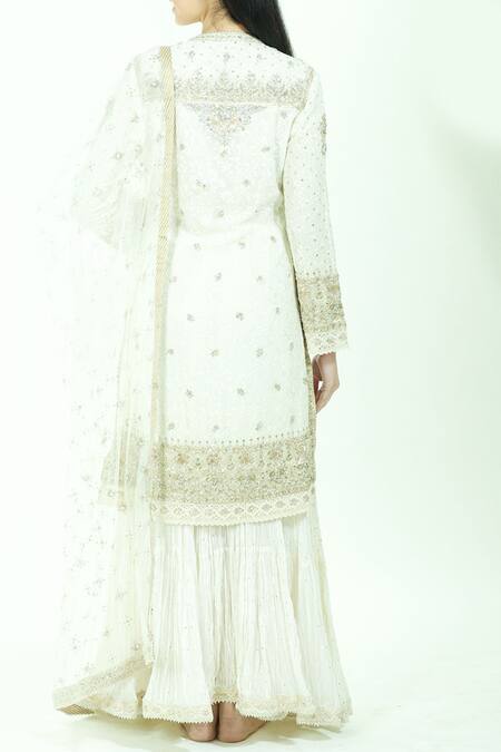 Shop RI.Ritu Kumar Off White Polyester Georgette Round Embroidered Kurta Lehenga Set at Aza Fashions Shop_RI.Ritu Kumar_Off White Polyester Georgette Round Embroidered Kurta Lehenga Set_at_Aza_Fashions
