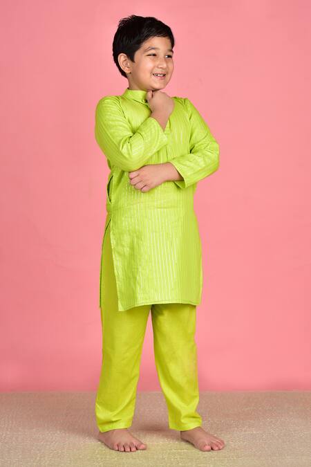 THE COTTON STAPLE_Green Cotton, Lurex Woven Kurta Pant Set _Online_at_Aza_Fashions