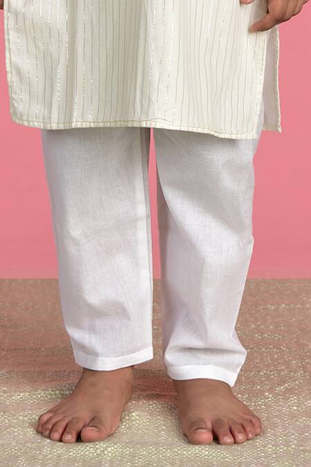 The Cotton Staple_White Cotton Striped Kurta Set _at_Aza_Fashions