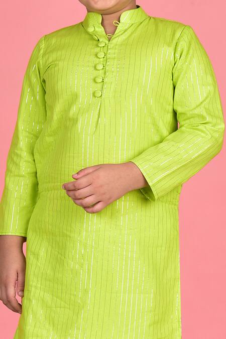 Shop_THE COTTON STAPLE_Green Cotton, Lurex Woven Kurta Pant Set _Online_at_Aza_Fashions