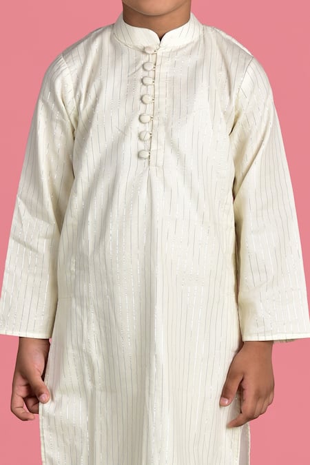 Shop_The Cotton Staple_White Cotton Striped Kurta Set _Online_at_Aza_Fashions