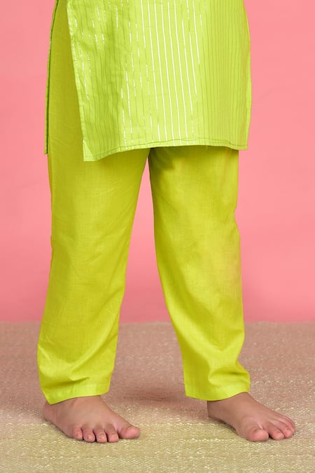 THE COTTON STAPLE_Green Cotton, Lurex Woven Kurta Pant Set _at_Aza_Fashions