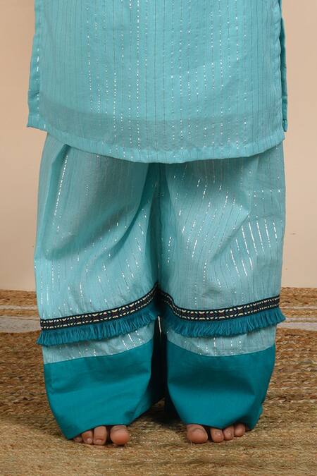 Buy_The Cotton Staple_Blue Cotton Lace Ambar Banjara Kurta And Palazzo Set _Online_at_Aza_Fashions