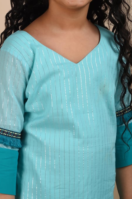 Shop_The Cotton Staple_Blue Cotton Lace Ambar Banjara Kurta And Palazzo Set _Online_at_Aza_Fashions