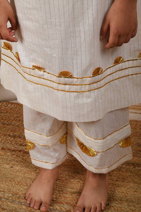 Buy THE COTTON STAPLE White Cotton Gota Patti Heer Embroidered Kurta Palazzo Set Online at Aza Fashions Buy_THE COTTON STAPLE_White Cotton Gota Patti Heer Embroidered Kurta Palazzo Set _Online_at_Aza_Fashions