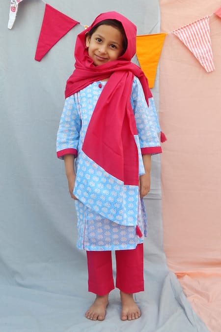 THE COTTON STAPLE_Blue Cotton Printed Kurta Set _Online_at_Aza_Fashions