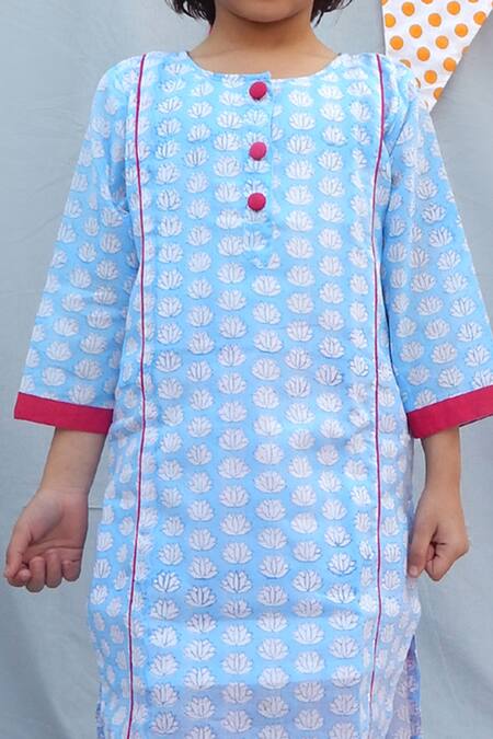 Shop_THE COTTON STAPLE_Blue Cotton Printed Kurta Set _Online_at_Aza_Fashions