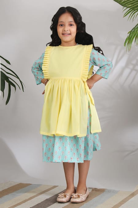 THE COTTON STAPLE Blue Cotton Printed Dress With Outer Layer