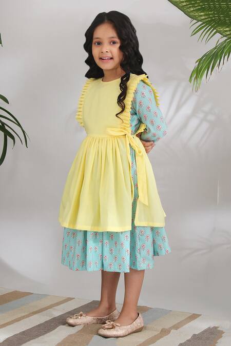 Buy THE COTTON STAPLE Blue Cotton Printed Dress With Outer Layer Online at Aza Fashions Buy_THE COTTON STAPLE_Blue Cotton Printed Dress With Outer Layer _Online_at_Aza_Fashions