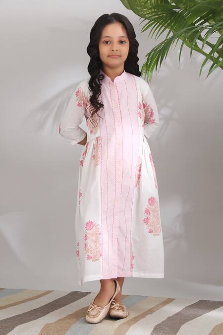 THE COTTON STAPLE_White Cotton Embroidery Printed Dress_Online_at_Aza_Fashions