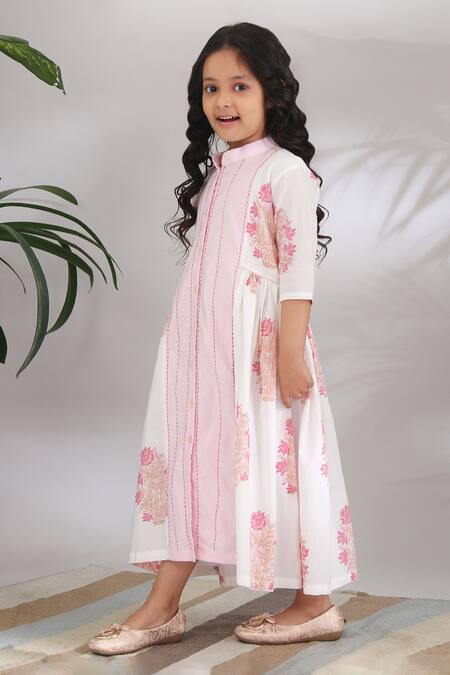 Buy_THE COTTON STAPLE_White Cotton Embroidery Printed Dress_Online_at_Aza_Fashions