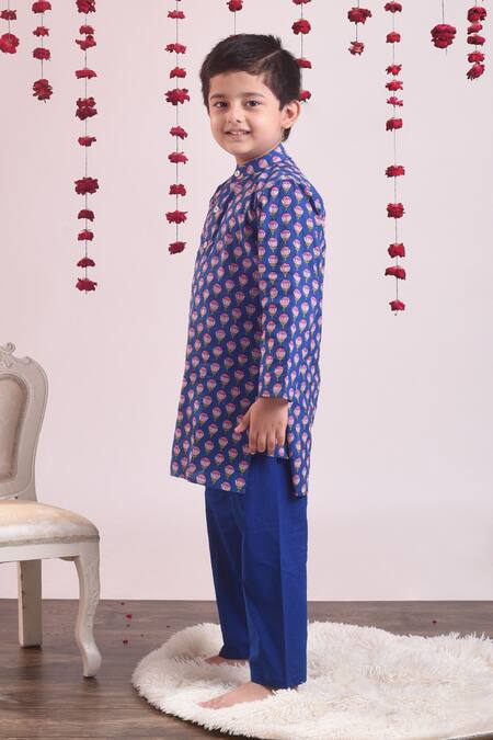THE COTTON STAPLE_Blue Cotton Printed Kurta Set _Online_at_Aza_Fashions