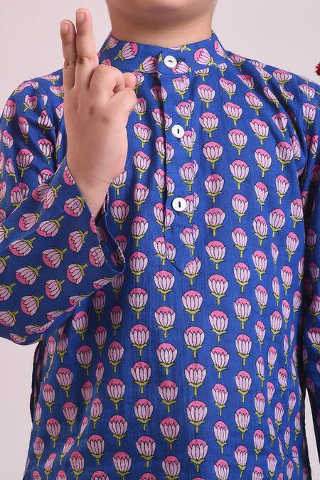 Shop_THE COTTON STAPLE_Blue Cotton Printed Kurta Set _Online_at_Aza_Fashions