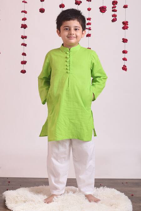 Buy_THE COTTON STAPLE_Green Cotton Kurta Set _Online_at_Aza_Fashions