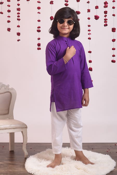 Buy_THE COTTON STAPLE_Purple Cotton Kurta Set _Online_at_Aza_Fashions