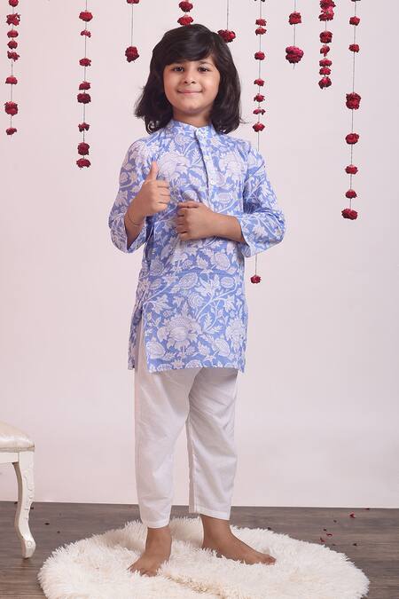 Buy THE COTTON STAPLE Blue Cotton Printed Kurta Set Online at Aza Fashions Buy_THE COTTON STAPLE_Blue Cotton Printed Kurta Set _Online_at_Aza_Fashions