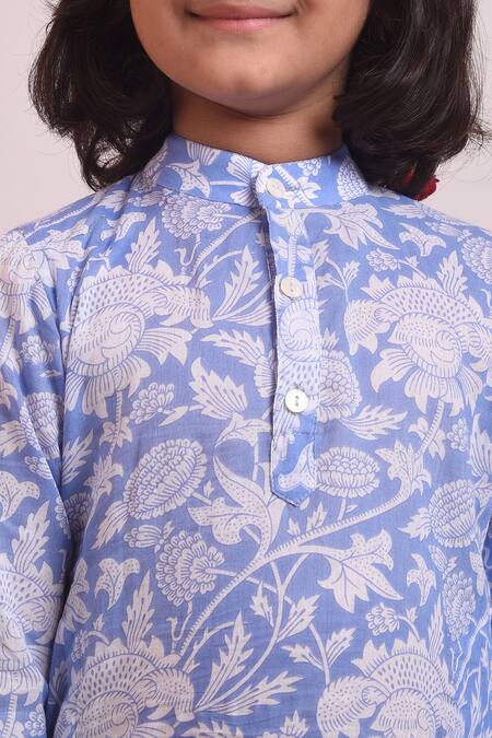 Shop THE COTTON STAPLE Blue Cotton Printed Kurta Set Online at Aza Fashions Shop_THE COTTON STAPLE_Blue Cotton Printed Kurta Set _Online_at_Aza_Fashions