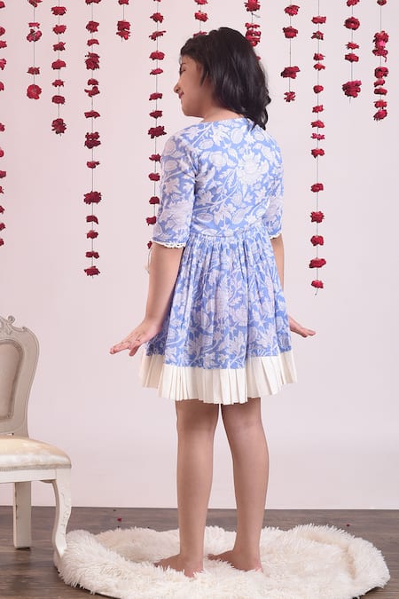 Shop THE COTTON STAPLE Blue Cotton Lace Printed Dress at Aza Fashions Shop_THE COTTON STAPLE_Blue Cotton Lace Printed Dress _at_Aza_Fashions