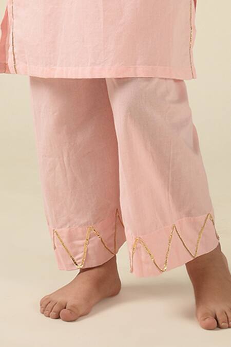Shop_The Cotton Staple_Pink Cotton Embroidery, Gota Patti Kurta And Pant Set _Online_at_Aza_Fashions