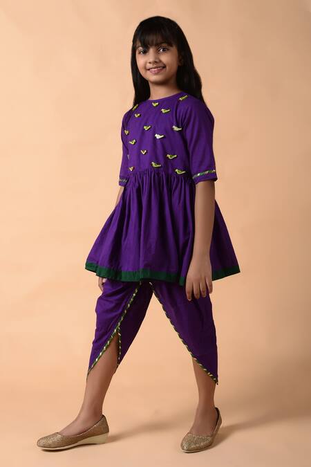 THE COTTON STAPLE Purple Cotton Embroidery Anarkali And Dhoti Pant Set Online at Aza Fashions THE COTTON STAPLE_Purple Cotton Embroidery Anarkali And Dhoti Pant Set _Online_at_Aza_Fashions
