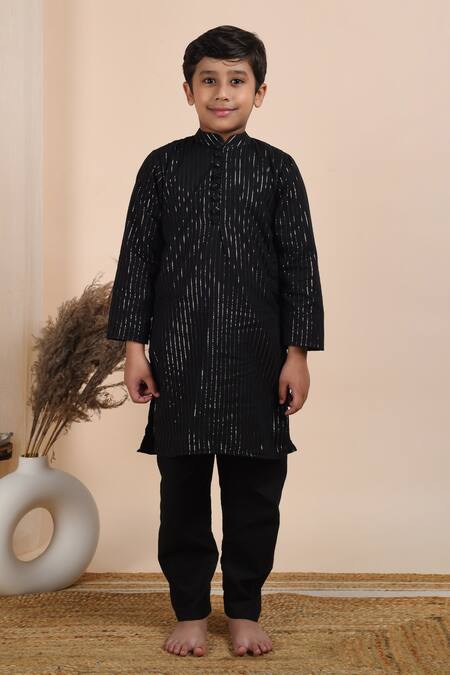 The Cotton Staple_Black Cotton Straight Kurta Pant Set _Online_at_Aza_Fashions