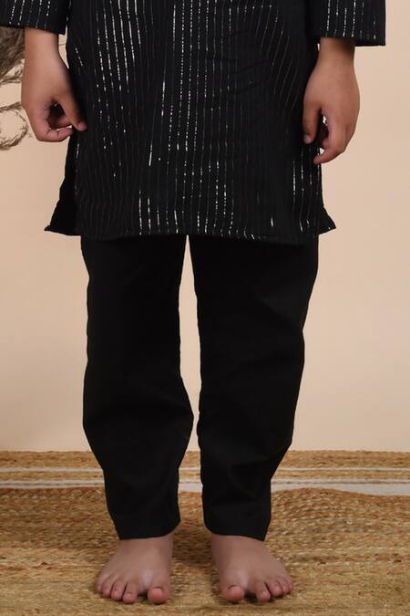 Buy_The Cotton Staple_Black Cotton Straight Kurta Pant Set _Online_at_Aza_Fashions