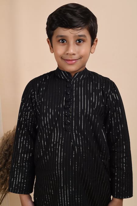 Shop_The Cotton Staple_Black Cotton Straight Kurta Pant Set _Online_at_Aza_Fashions