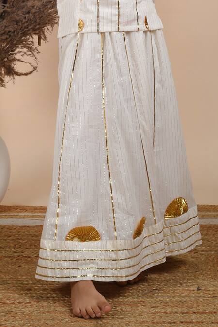 Shop_THE COTTON STAPLE_White Cotton, Lurex, Chiffon Gota Patti Gul Lehenga Set _Online_at_Aza_Fashions