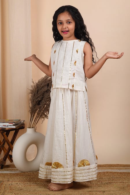 THE COTTON STAPLE_White Cotton Gota Patti Sufi Skirt Set _Online_at_Aza_Fashions