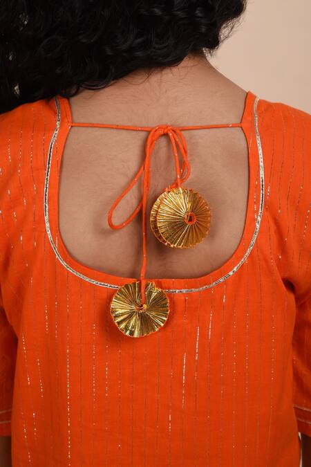 Buy_The Cotton Staple_Orange , Satin Gota Patti Vaani Kurta And Sharara Set _Online_at_Aza_Fashions