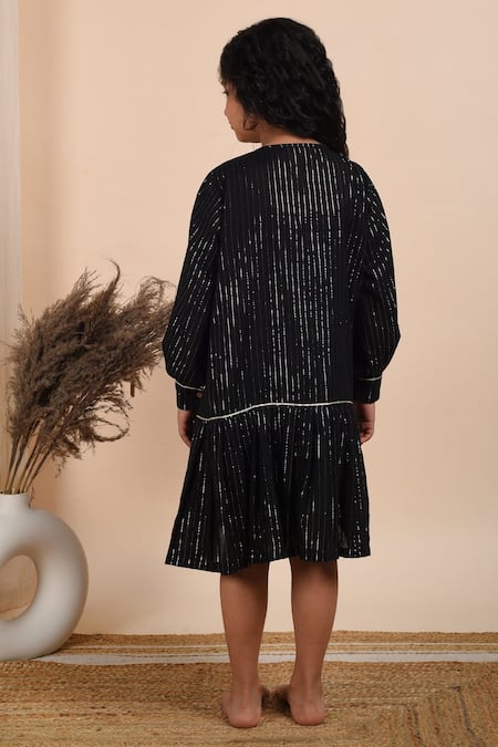 Shop THE COTTON STAPLE Black Cotton Tassels Jhilmil Gota Embroidered Tunic at Aza Fashions Shop_THE COTTON STAPLE_Black Cotton Tassels Jhilmil Gota Embroidered Tunic _at_Aza_Fashions