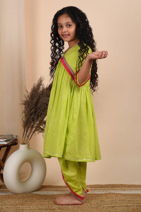 Buy_THE COTTON STAPLE_Green Cotton Lace Basant Kurta And Dhoti Pant Set _Online_at_Aza_Fashions